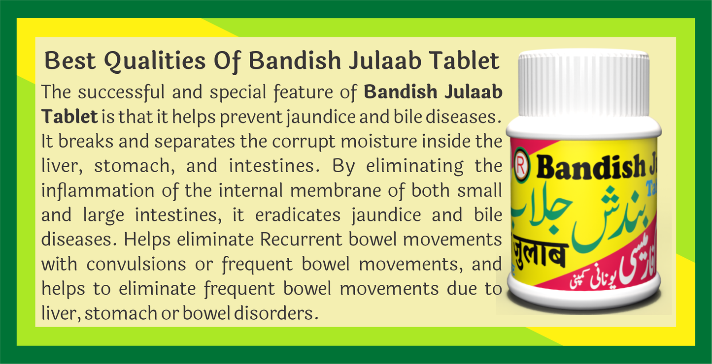 Bandish Julaab Tablet: Combat jaundice, bile issues, and halt recurrent bowel movements and diarrhea for optimal liver and intestinal wellness - Salam Pharmacy